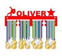 Blitz Craft Personalised Gymnastics Medal Holder Display Rack - Custom Name with Gymnast & Star Design - Heavy Duty 5mm Acrylic Medal Hanger for Wall - Girls Gymnastics Gifts - Red