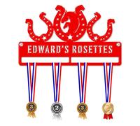 Blitz Craft Personalised Horse & Pony Racing Medal Hanger Display Rack Frame for Awards Ribbons 3mm Acrylic | Sturdy 1 Row Wall Mounted Medal Holder | Perfect to Display Your Hand Earned Medals-Red