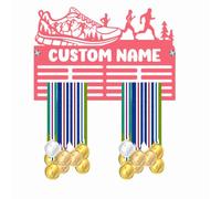 Blitz Craft Personalised Karate Medal Holder Display Rack - Custom Name Martial Arts Theme - Heavy Duty 5mm Acrylic Medal Holder for Wall - Taekwondo & Kickboxing Gifts for Kids - Pink