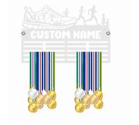 Blitz Craft Personalised Karate Medal Holder Display Rack - Custom Name Martial Arts Theme - Heavy Duty 5mm Acrylic Medal Holder for Wall - Taekwondo & Kickboxing Gifts for Kids - White
