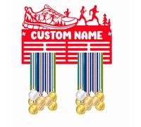 Blitz Craft Personalised Karate Medal Holder Display Rack - Custom Name Martial Arts Theme - Heavy Duty 5mm Acrylic Medal Holder for Wall - Taekwondo & Kickboxing Gifts for Kids - Red