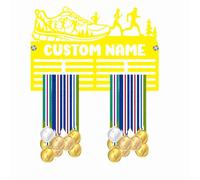 Blitz Craft Personalised Karate Medal Holder Display Rack - Custom Name Martial Arts Theme - Heavy Duty 5mm Acrylic Medal Holder for Wall - Taekwondo & Kickboxing Gifts for Kids - Yellow