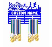 Blitz Craft Personalised Karate Medal Holder Display Rack - Custom Name Martial Arts Theme - Heavy Duty 5mm Acrylic Medal Holder for Wall - Taekwondo & Kickboxing Gifts for Kids - Royal Blue