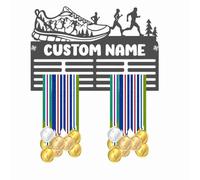 Blitz Craft Personalised Karate Medal Holder Display Rack - Custom Name Martial Arts Theme - Heavy Duty 5mm Acrylic Medal Holder for Wall - Taekwondo & Kickboxing Gifts for Kids - Dark Grey