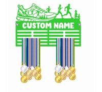 Blitz Craft Personalised Karate Medal Holder Display Rack - Custom Name Martial Arts Theme - Heavy Duty 5mm Acrylic Medal Holder for Wall - Taekwondo & Kickboxing Gifts for Kids - Green