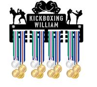 Blitz Craft Personalised Kickboxing Medal Holder - Custom Text Display Rack - Kickboxer Silhouette Design - 5mm Acrylic Medal Holder for Wall - Martial Arts Gifts for Kids & Fighters - Black