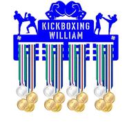 Blitz Craft Personalised Kickboxing Medal Holder - Custom Text Display Rack - Kickboxer Silhouette Design - 5mm Acrylic Medal Holder for Wall - Martial Arts Gifts for Kids & Fighters - Royal Blue