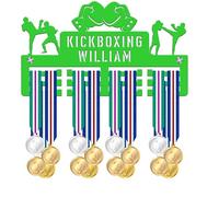 Blitz Craft Personalised Kickboxing Medal Holder - Custom Text Display Rack - Kickboxer Silhouette Design - 5mm Acrylic Medal Holder for Wall - Martial Arts Gifts for Kids & Fighters - Green