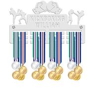 Blitz Craft Personalised Kickboxing Medal Holder - Custom Text Display Rack - Kickboxer Silhouette Design - 5mm Acrylic Medal Holder for Wall - Martial Arts Gifts for Kids & Fighters - White