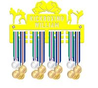 Blitz Craft Personalised Kickboxing Medal Holder - Custom Text Display Rack - Kickboxer Silhouette Design - 5mm Acrylic Medal Holder for Wall - Martial Arts Gifts for Kids & Fighters - Yellow