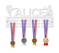 Blitz Craft Personalised Martial Art Girls Medal Hanger Display Rack Frame for Award Ribbons 3mm Acrylic | Sturdy 3 Row Wall Mounted Medal Holder | Perfect to Display Your Hand Earned Medals-White