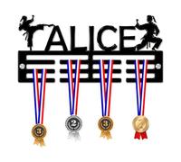 Blitz Craft Personalised Martial Art Girls Medal Hanger Display Rack Frame for Award Ribbons 3mm Acrylic | Sturdy 3 Row Wall Mounted Medal Holder | Perfect to Display Your Hand Earned Medals-Black