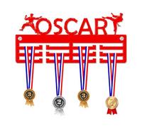 Blitz Craft Personalised Martial Arts Medal Hanger Display Rack Frame for Awards Ribbons 3mm Acrylic | Sturdy 3 Row Wall Mounted Medals Holder | Perfect to Display Your Hand Earned Medals-Red