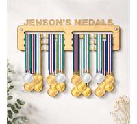 Blitz Craft Personalised Medal Hanger Display Custom Name Lettering - Heavy Duty 9mm Thick Wooden Medal Holder for Wall - Kids & Adult Sports Gifts for Boys & Girls - 210 x 297 mm