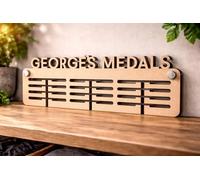 Blitz Craft Personalised Medal Hanger Display Rack Custom Name Design - Heavy Duty 9mm Wooden Medal Holder for Wall - General Sports, Running & Football Gifts for Boys & Girls - 240 x 540 mm