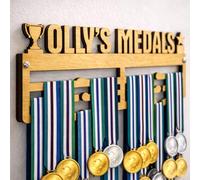 Blitz Craft Personalised Medal Hanger Display Rack Custom Name Trophy & Star Design - Heavy Duty 9mm Thick Wooden Medal Holder for Wall - Running & Track Gifts for Athletes - 240 x 540 mm