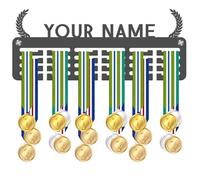 Blitz Craft Personalised Medal Holder - Custom Name Display Rack - Custom Text Laurel Wreath Design - 5mm Acrylic Medal Holder for Wall - Victory Gifts for Boys, Girls, Kids & Teams - Dark Grey