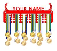 Blitz Craft Personalised Medal Holder - Custom Name Display Rack - Custom Text Laurel Wreath Design - 5mm Acrylic Medal Holder for Wall - Victory Gifts for Boys, Girls, Kids & Teams - Red