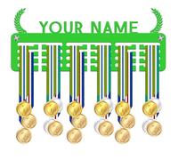 Blitz Craft Personalised Medal Holder - Custom Name Display Rack - Custom Text Laurel Wreath Design - 5mm Acrylic Medal Holder for Wall - Victory Gifts for Boys, Girls, Kids & Teams - Green