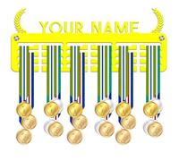 Blitz Craft Personalised Medal Holder - Custom Name Display Rack - Custom Text Laurel Wreath Design - 5mm Acrylic Medal Holder for Wall - Victory Gifts for Boys, Girls, Kids & Teams - Yellow