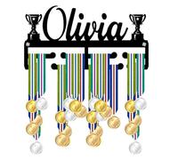Blitz Craft Personalised Medal Holder Display Rack - Custom Name Dual Trophy Icons Design - Heavy Duty 5mm Acrylic Medal Hanger for Wall - Universal Sports Gifts for Winners & Teams - Black