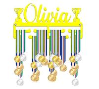 Blitz Craft Personalised Medal Holder Display Rack - Custom Name Dual Trophy Icons Design - Heavy Duty 5mm Acrylic Medal Hanger for Wall - Universal Sports Gifts for Winners & Teams - Yellow