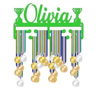 Blitz Craft Personalised Medal Holder Display Rack - Custom Name Dual Trophy Icons Design - Heavy Duty 5mm Acrylic Medal Hanger for Wall - Universal Sports Gifts for Winners & Teams - Green