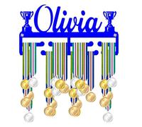 Blitz Craft Personalised Medal Holder Display Rack - Custom Name Dual Trophy Icons Design - Heavy Duty 5mm Acrylic Medal Hanger for Wall - Universal Sports Gifts for Winners & Teams - Royal Blue