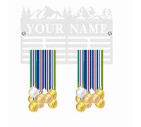 Blitz Craft Personalised Medal Holder Display Rack - Custom Name Mountain Trail Design - Heavy Duty 5mm Acrylic Medal Holder for Wall - Marathon, Hiking & Running Gifts for Men & Women - White