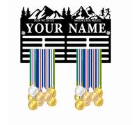 Blitz Craft Personalised Medal Holder Display Rack - Custom Name Mountain Trail Design - Heavy Duty 5mm Acrylic Medal Holder for Wall - Marathon, Hiking & Running Gifts for Men & Women - Black