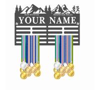 Blitz Craft Personalised Medal Holder Display Rack - Custom Name Mountain Trail Design - Heavy Duty 5mm Acrylic Medal Holder for Wall - Marathon, Hiking & Running Gifts for Men & Women - Dark Grey