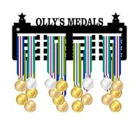 Blitz Craft Personalised Medal Holder Display Rack - Custom Name 'S Medals Star Design - Heavy Duty 5mm Acrylic for Wall - All-Sport Achievement Gifts for Men, Women Kids - Black