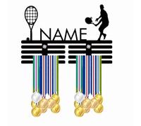 Blitz Craft Personalised Medal Holder Display Rack - Custom Name Tennis Theme Design - Heavy Duty 5mm Acrylic Medal Holder for Wall - Club Player, Match & Coach Gifts for Men & Women - Black