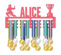 Blitz Craft Personalised Medal Holder Display Rack - Female Martial Arts Design - Custom Name Heavy Duty 5mm Acrylic Medal Hanger for Wall - Karate, Taekwondo & Judo Gifts for Girls - Pink