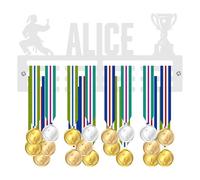 Blitz Craft Personalised Medal Holder Display Rack - Female Martial Arts Design - Custom Name Heavy Duty 5mm Acrylic Medal Hanger for Wall - Karate, Taekwondo & Judo Gifts for Girls - White