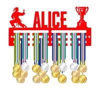 Blitz Craft Personalised Medal Holder Display Rack - Female Martial Arts Design - Custom Name Heavy Duty 5mm Acrylic Medal Hanger for Wall - Karate, Taekwondo & Judo Gifts for Girls - Red