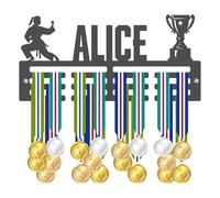 Blitz Craft Personalised Medal Holder Display Rack - Female Martial Arts Design - Custom Name Heavy Duty 5mm Acrylic Medal Hanger for Wall - Karate, Taekwondo & Judo Gifts for Girls - Dark Grey