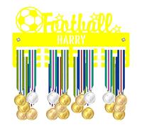 Blitz Craft Personalised Medal Holder Display Rack - Football Script Design - Custom Name Heavy Duty 5mm Acrylic Medal Hanger for Wall - Soccer Player & Team Gifts for Men & Boys - Yellow