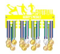 Blitz Craft Personalised Medal Holder Display Rack - Footballer Players Team Design - Custom Name Heavy Duty 5mm Acrylic Medal Hanger for Wall - Team Soccer Gifts for Men, Boys & Kids - Yellow