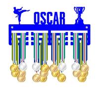 Blitz Craft Personalised Medal Holder Display Rack - Male Martial Arts Design - Custom Name Heavy Duty 5mm Acrylic Medal Hanger for Wall - Karate, Taekwondo & Judo Gifts - Royal Blue