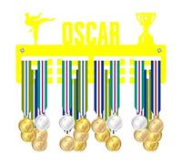 Blitz Craft Personalised Medal Holder Display Rack - Male Martial Arts Design - Custom Name Heavy Duty 5mm Acrylic Medal Hanger for Wall - Karate, Taekwondo & Judo Gifts - Yellow