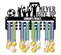 Blitz Craft Personalised Medal Holder Display Rack - Never Give Up Gymnastics Design - Custom Name Heavy Duty 5mm Acrylic Medal Hanger - Motivational Gifts for Girls & Teens - Black