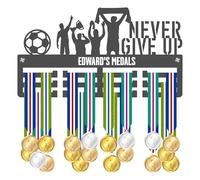 Blitz Craft Personalised Medal Holder Display Rack - Never Give Up Gymnastics Design - Custom Name Heavy Duty 5mm Acrylic Medal Hanger - Motivational Gifts for Girls & Teens - Dark Grey
