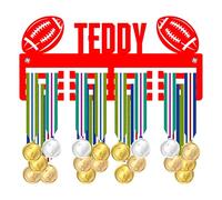 Blitz Craft Personalised Medal Holder Display Rack - Rugby & American Football Design - Custom Name Heavy Duty 5mm Acrylic Medal Hanger - Rugby Player & Fan Gifts for Men & Boys - Red