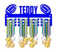 Blitz Craft Personalised Medal Holder Display Rack - Rugby & American Football Design - Custom Name Heavy Duty 5mm Acrylic Medal Hanger - Rugby Player & Fan Gifts for Men & Boys - Royal Blue