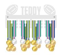 Blitz Craft Personalised Medal Holder Display Rack - Rugby & American Football Design - Custom Name Heavy Duty 5mm Acrylic Medal Hanger - Rugby Player & Fan Gifts for Men & Boys - White