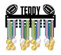 Blitz Craft Personalised Medal Holder Display Rack - Rugby & American Football Design - Custom Name Heavy Duty 5mm Acrylic Medal Hanger - Rugby Player & Fan Gifts for Men & Boys - Black