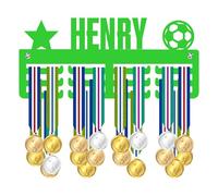 Blitz Craft Personalised Medal Holder Display Rack - Star & Football Design - Custom Name Heavy Duty 5mm Acrylic Medal Hanger for Wall - Youth Soccer & Football Player Gifts - Green