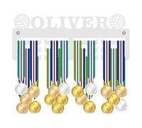 Blitz Craft Personalised Medal Holder Display Rack - Volleyball Design - Custom Name Heavy Duty 5mm Acrylic Medal Hanger for Wall - Volleyball Player, Coach & Team Gifts for Girls, Boys - White
