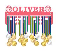 Blitz Craft Personalised Medal Holder Display Rack - Volleyball Design - Custom Name Heavy Duty 5mm Acrylic Medal Hanger for Wall - Volleyball Player, Coach & Team Gifts for Girls, Boys - Pink